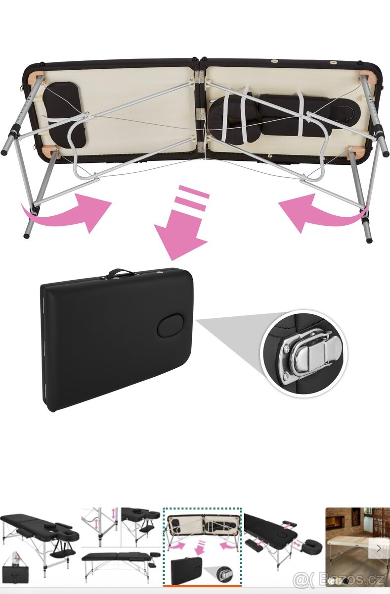 Masážní hliníkový skládací stůl Tectake černý - 3