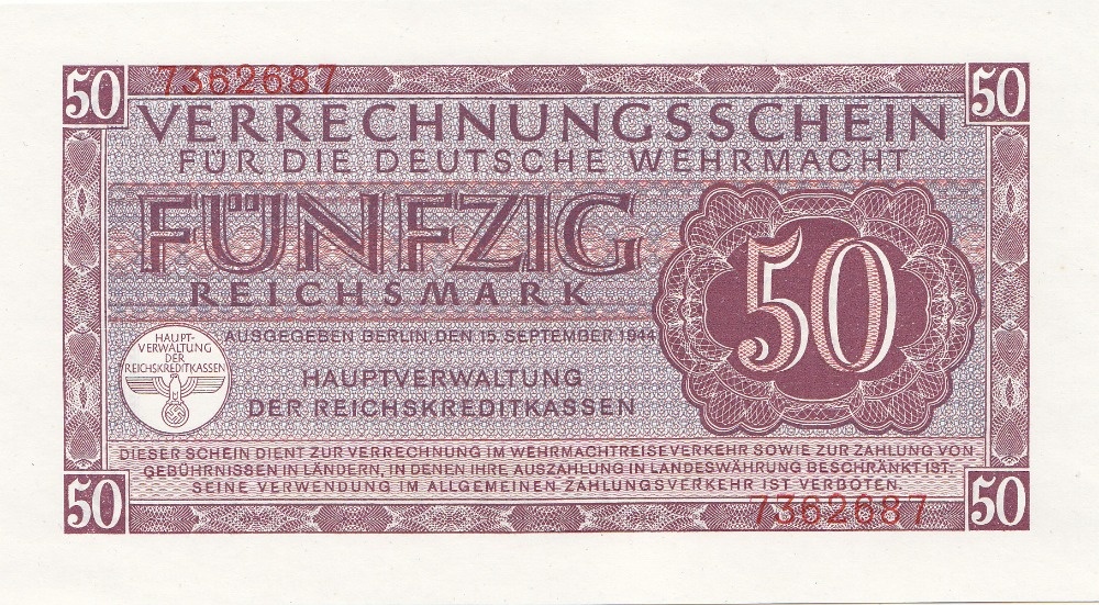 Kompletni 20ks balíček Wehrmacht 50 Reichsmark 1944,UNC - 3