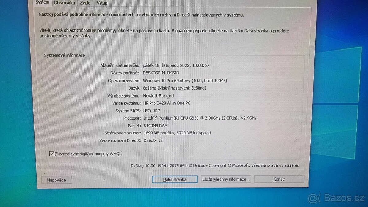 HP Pro 3420 all in one, 6 GB RAM, 250 GB SSD. - 3