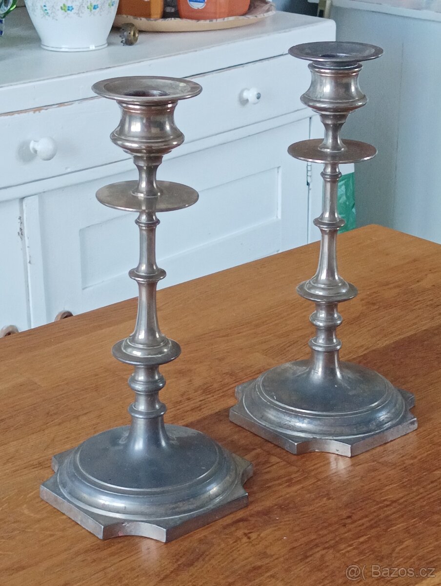 ART DECO KOVOVÉ PÁROVÉ SVÍCNY FRANCIE - 3