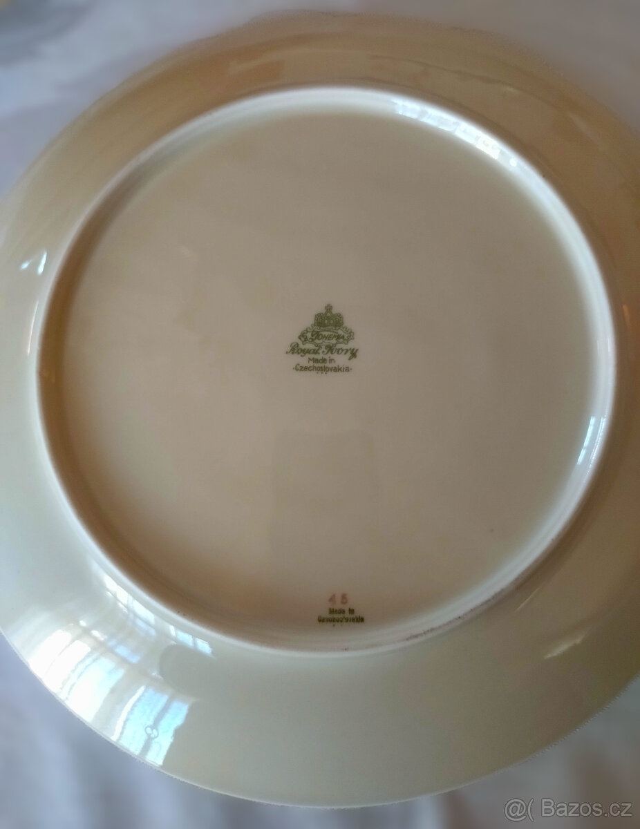 značený 6osobní set talířů a slánka - slonová kost, kobalt - 3