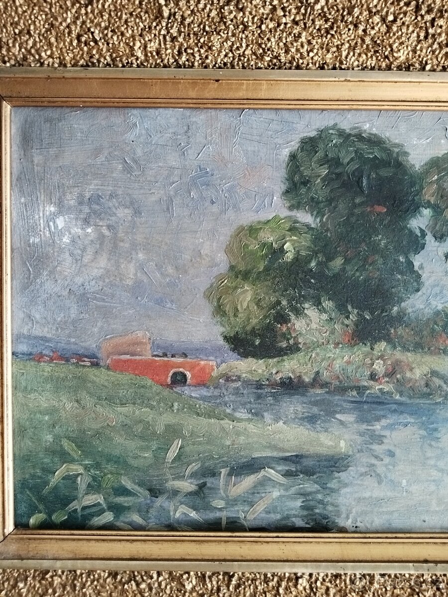 obraz KRAJINA S ČERVENÝM MOSTEM, olej, Bořivoj Žufan - 3