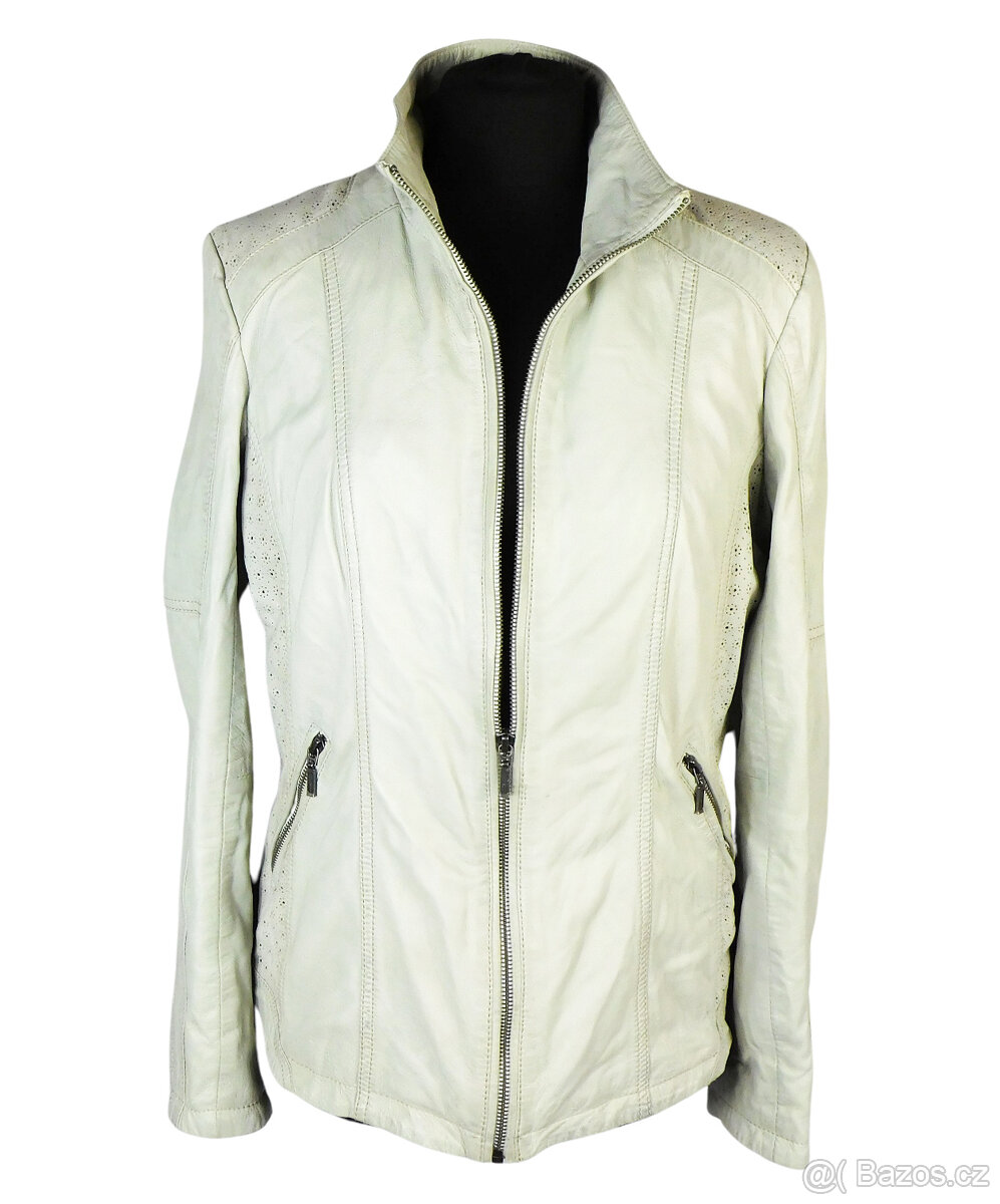 Kožená dámská šedá (slonová kost) bunda KARA vel. L - 3