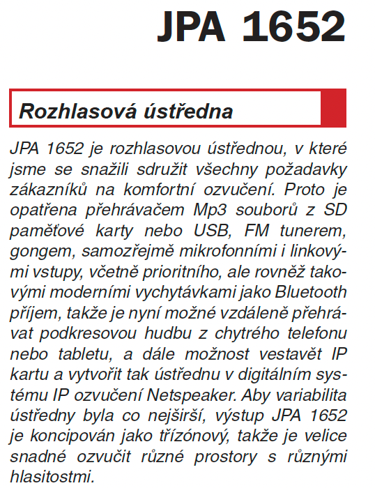 Rozhlasová ústředna Dexon JPA 1652 - 3