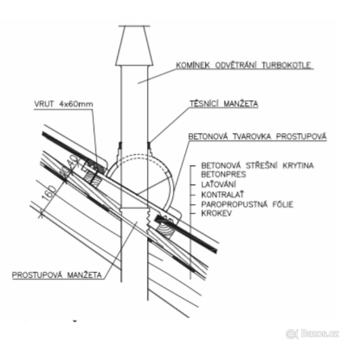 Tvarovka prostupová pro odkouření turbokotle, břidl. černá - 3