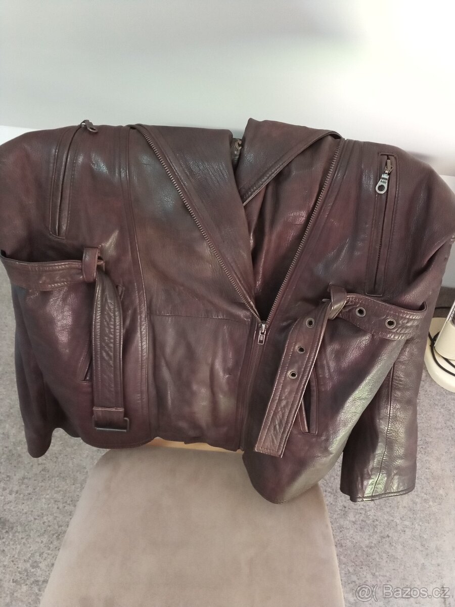 Hnědá dámská kožená bunda - 3