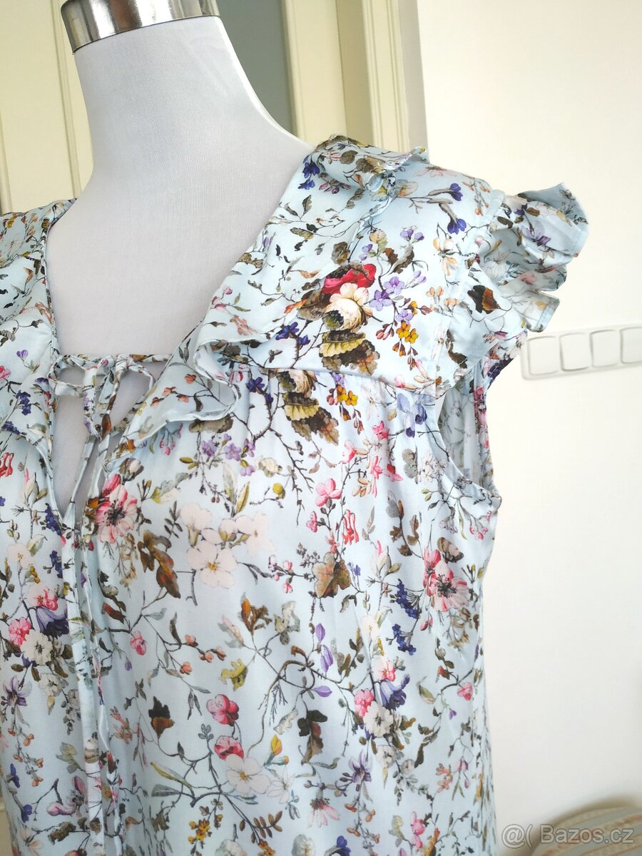 Nové modré šaty Timeout M L Luční kvítí růže květiny dlouhé - 3