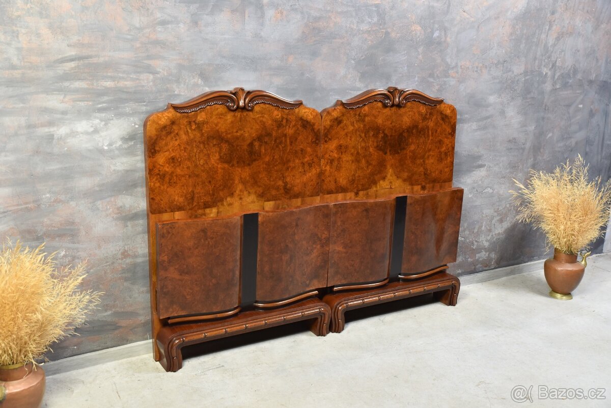 Antický dvojitá posteľ - 1950- Orechové drevo ART DECO - 3