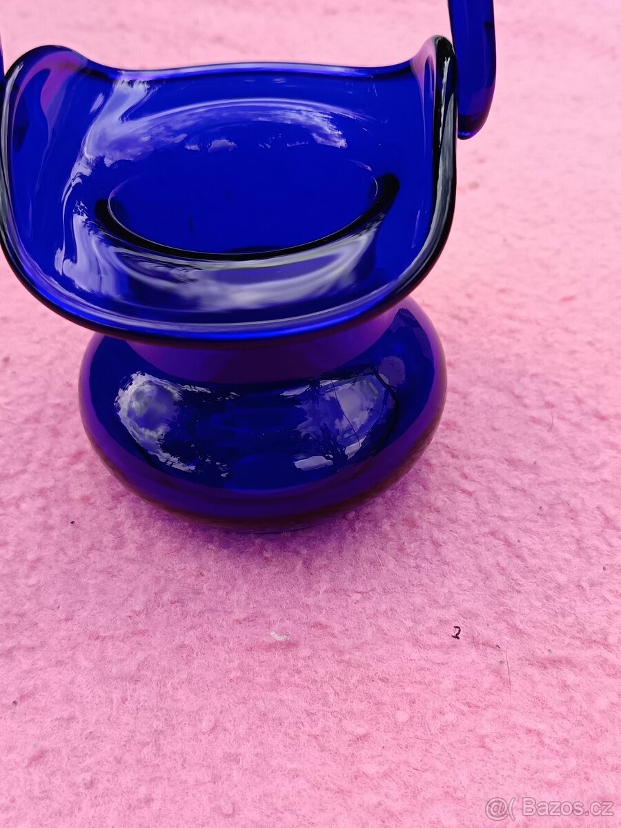 Skleněný modrý košík - 3