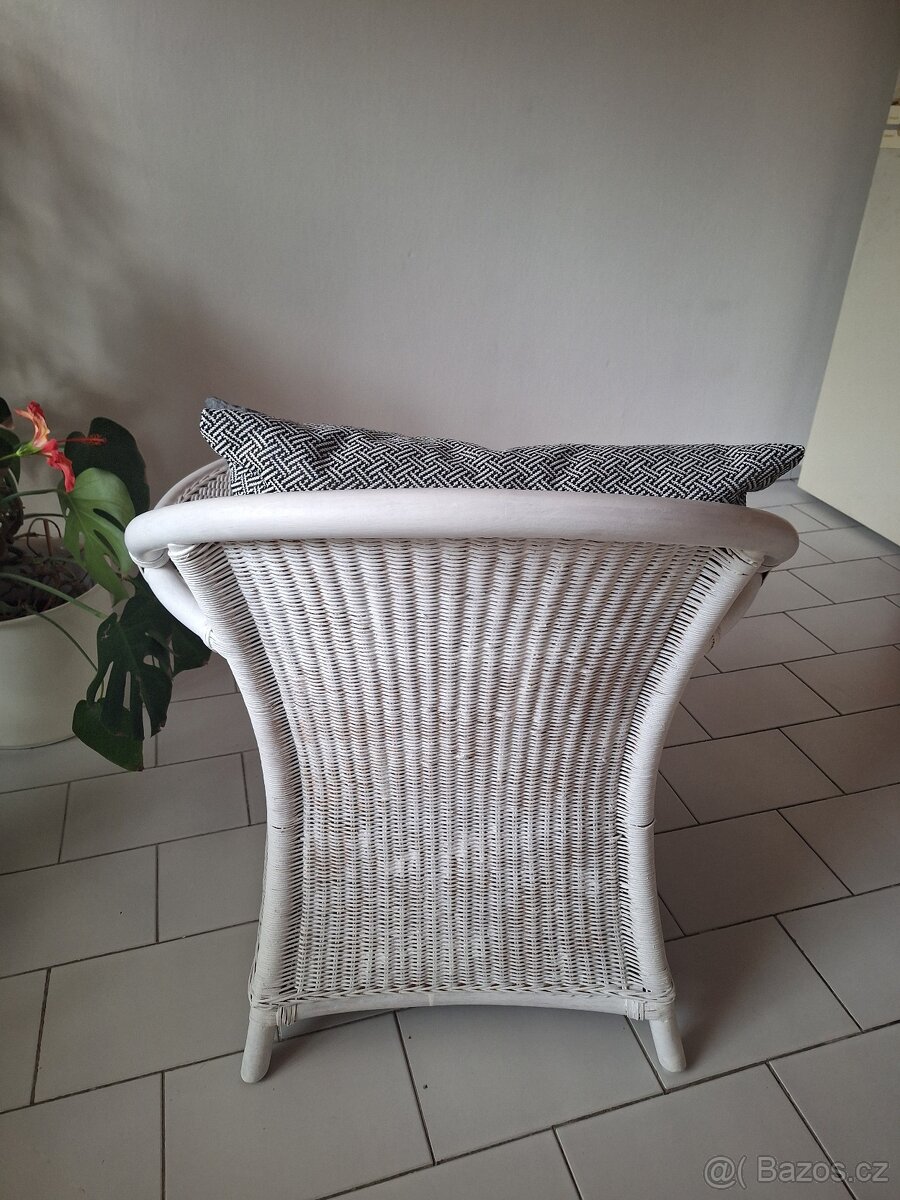 proutěné křeslo bílé s patinou - 3