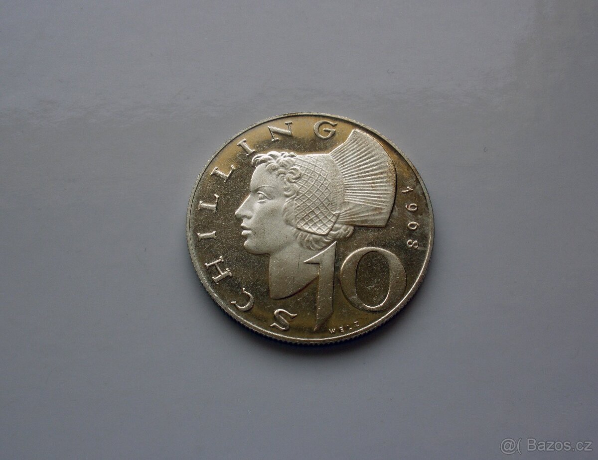 Stříbrný 10 Schilling 1968 PROOF, RR - 3