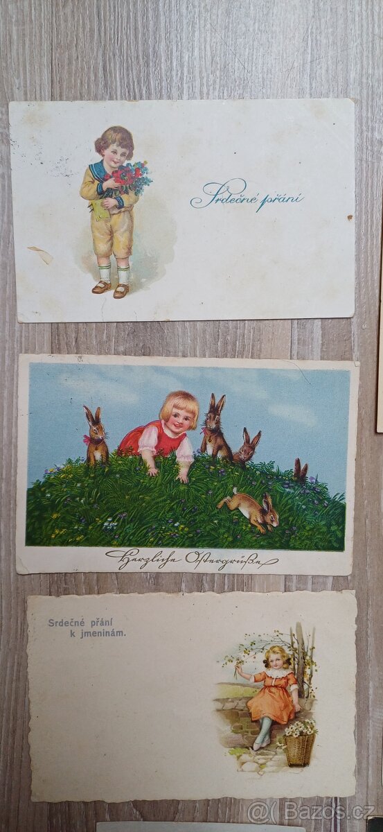 Staré pohledy Děti a Květiny - 3