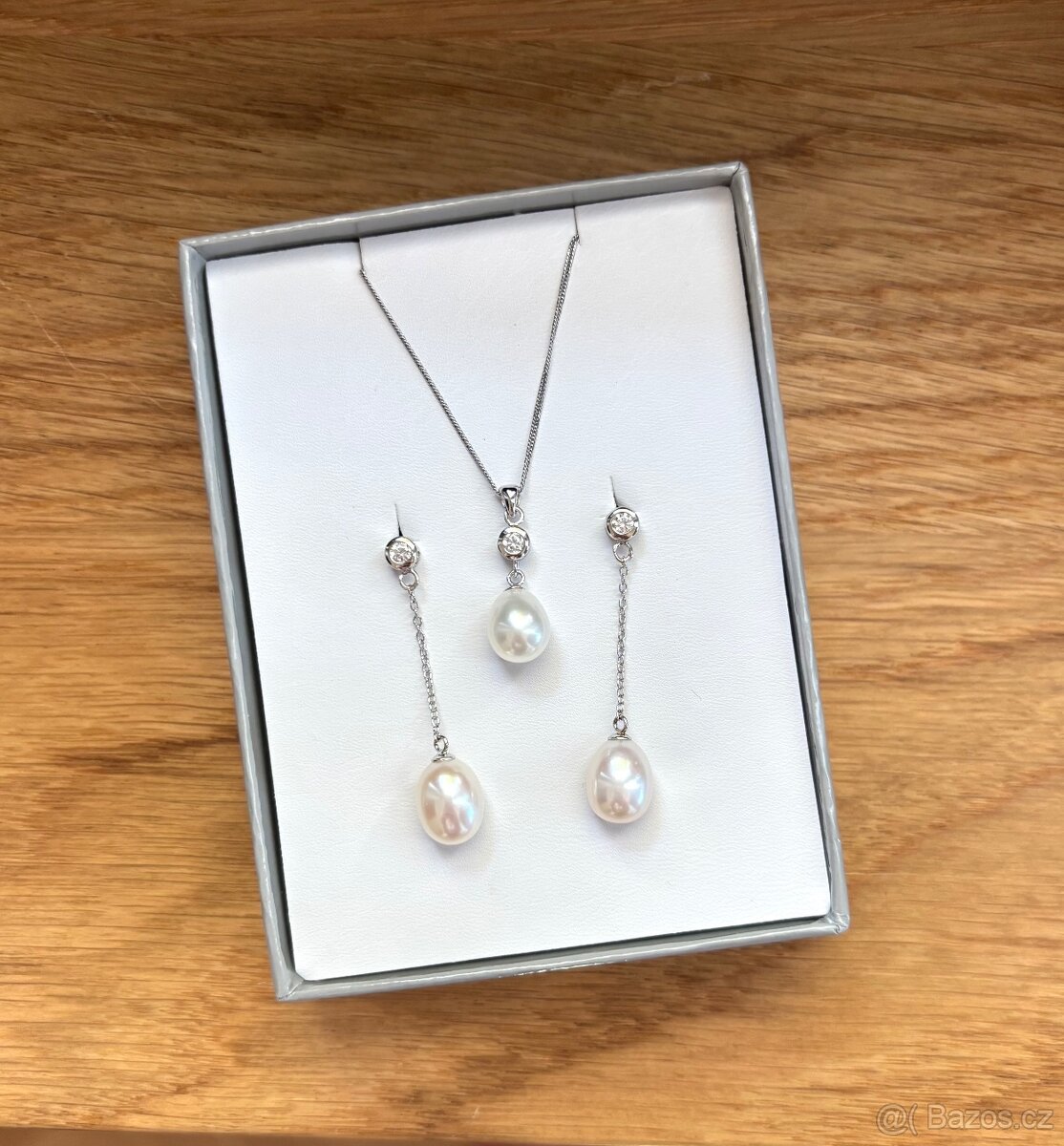 Perlová souprava včetně řetízku z říčních perel bílá 29005.1 - 3