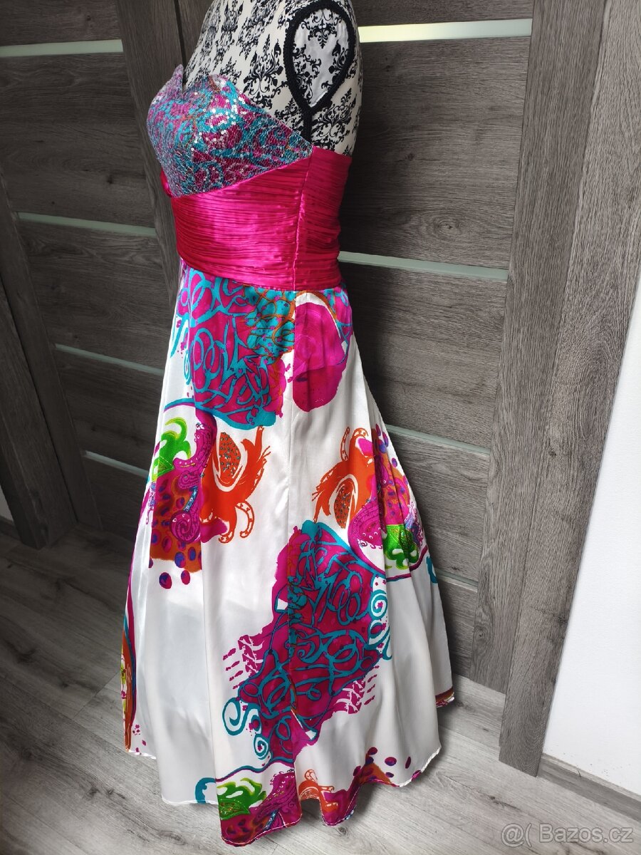 Saténové barevné dlouhé šaty vel. 38 - 3