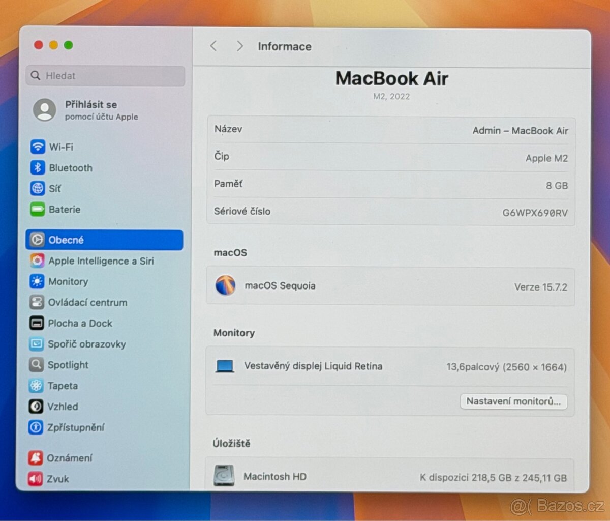 MacBook Air M2 2022 /8GB RAM/M2/256GB SSD/ Záruka - 3