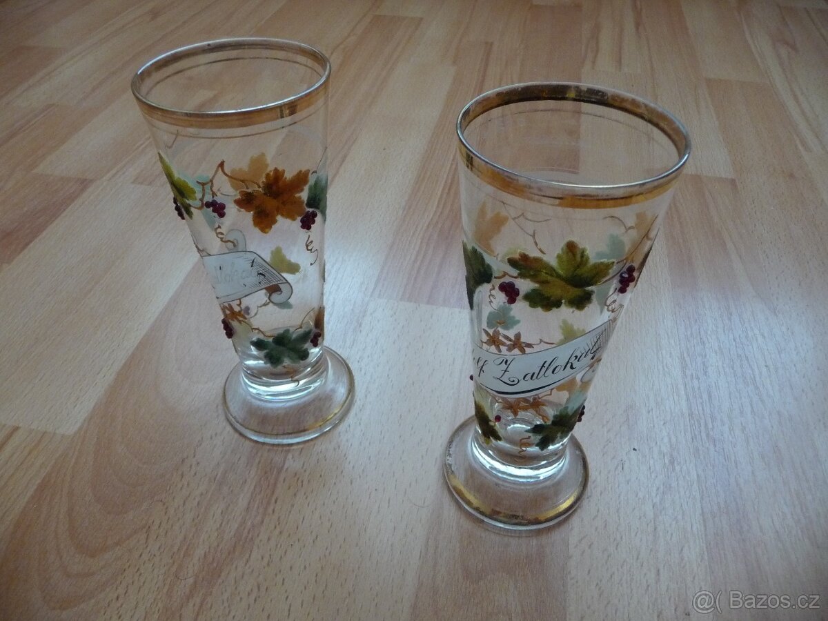 2 ks starožitné skleněné poháry s motivem víno - 3