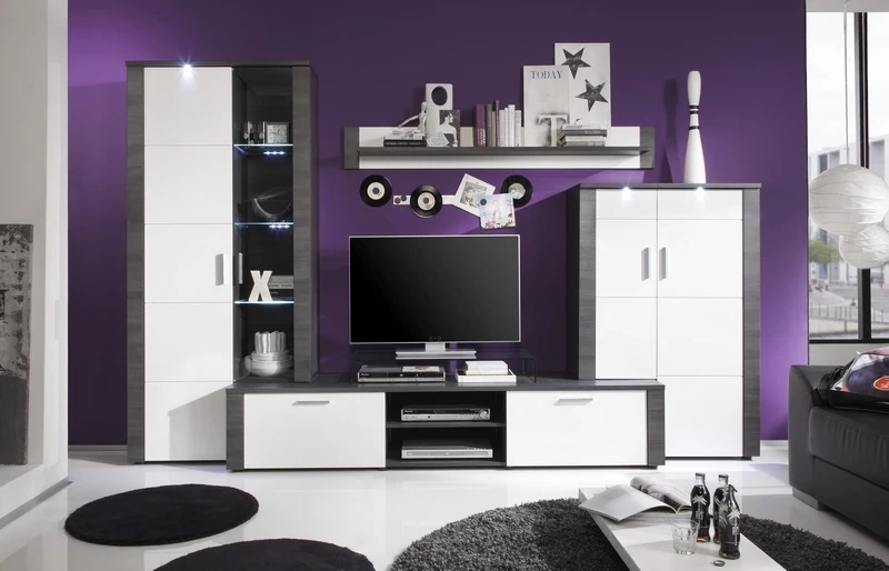 Obývací stěna - šedá / matná bílá - 3