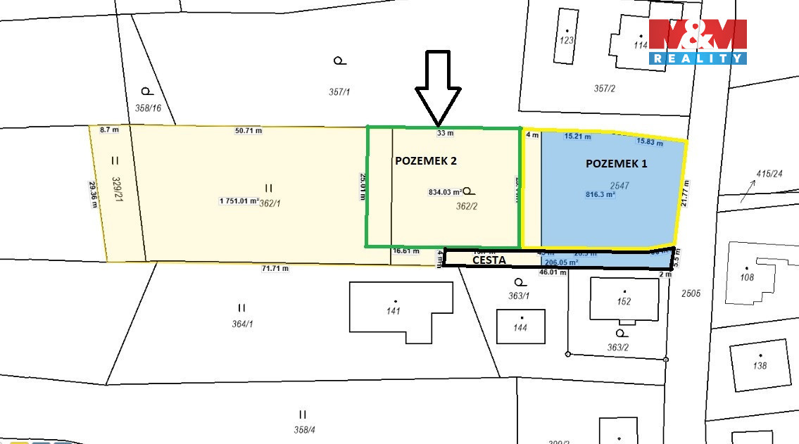 Prodej pozemku s rozestavěným domem,834 m² Trocnov u Borovan - 3