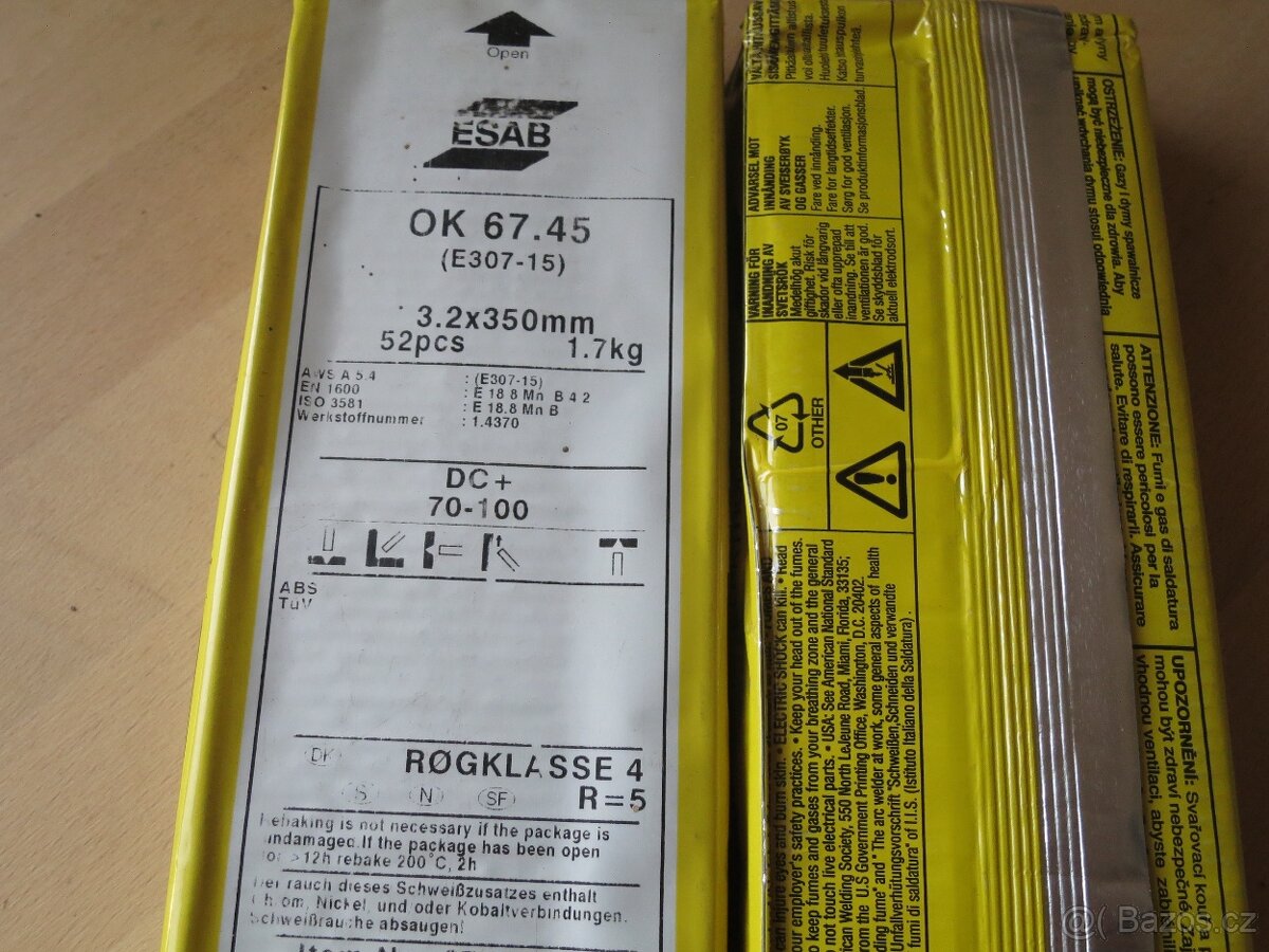 PRODÁM 2 balíky obalovaných elektrod OK 67.45 - 3