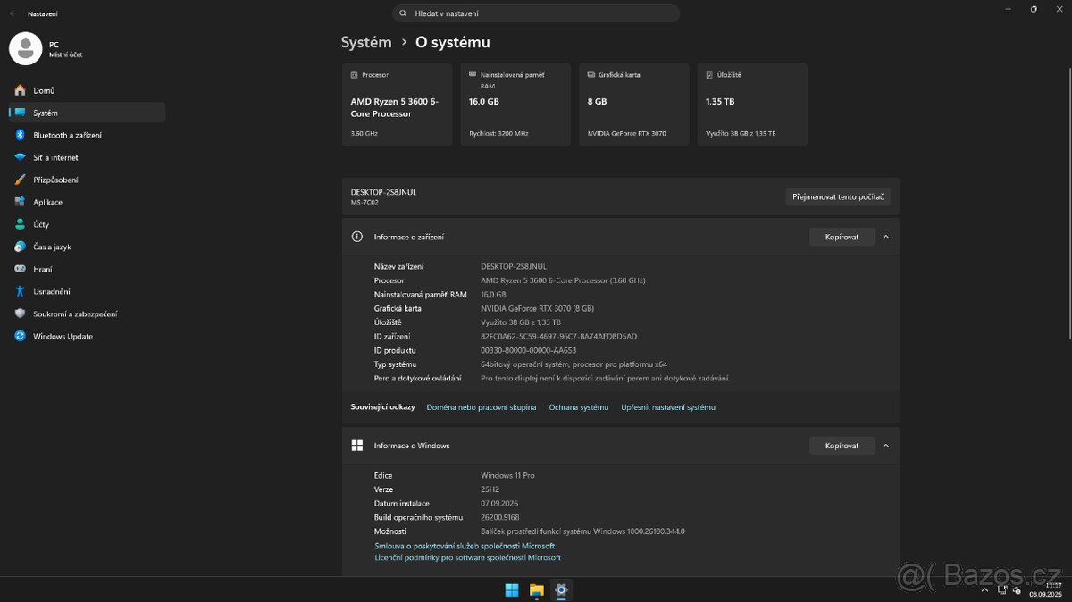 HERNÍ PC | RTX 3070 8GB | Ryzen 5 3600 | 16GB RAM - 3