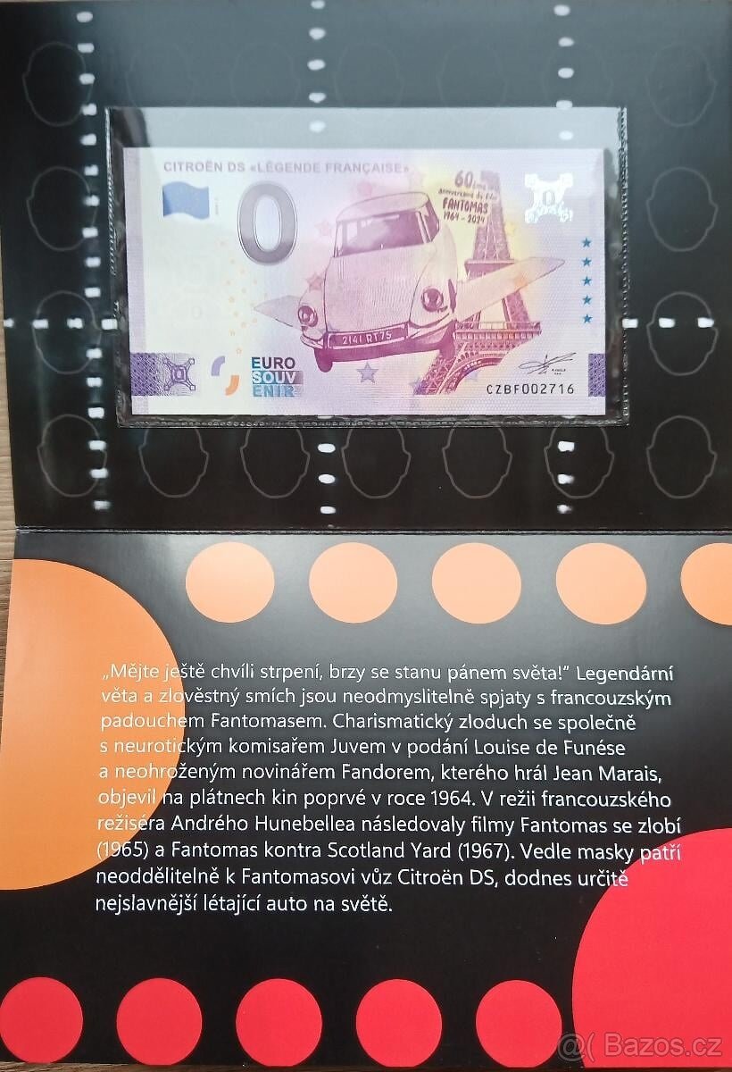 0 Euro Souvenir Citroen DS Fantomas konvolut komplet pouze 2 - 3