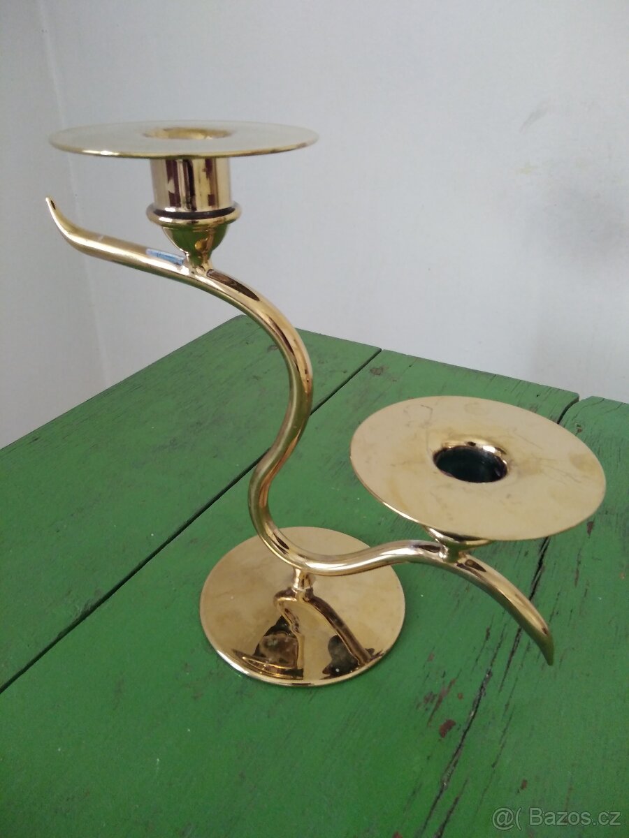 Skleněný zlatý svícen/dekorace. Česká výroba. - 3