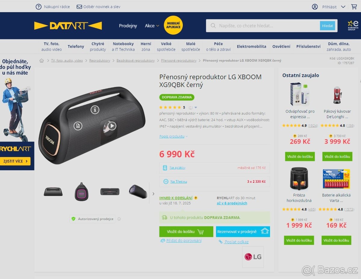 Přenosný reproduktor LG XBOOM XG9QBK 80 W - nový se zárukou - 3