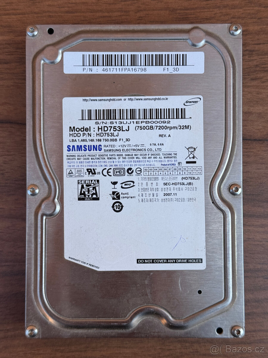 Pevný disk Samsung 750GB SATA – model HD753LJ - 3
