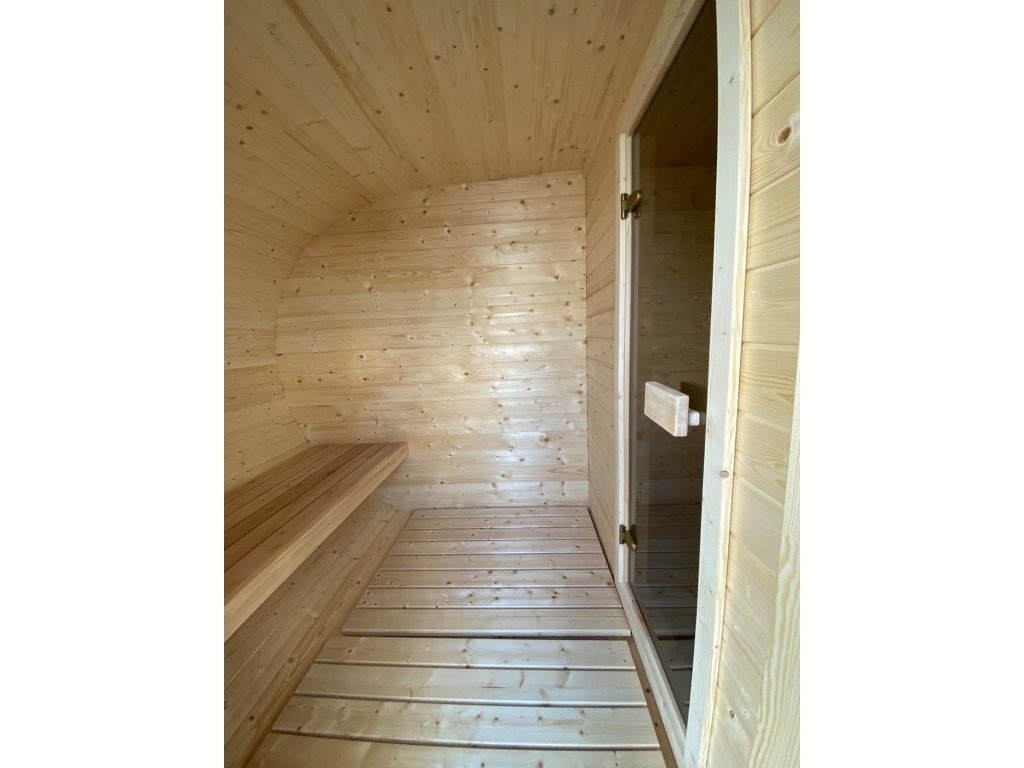 Oválná sauna s odpočívárnou 4×2.4 m, smrk, kvalitní - 3