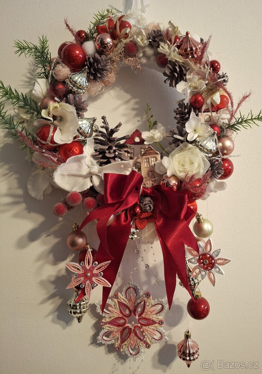 Věnec Vánoční červeno-růžový - 3