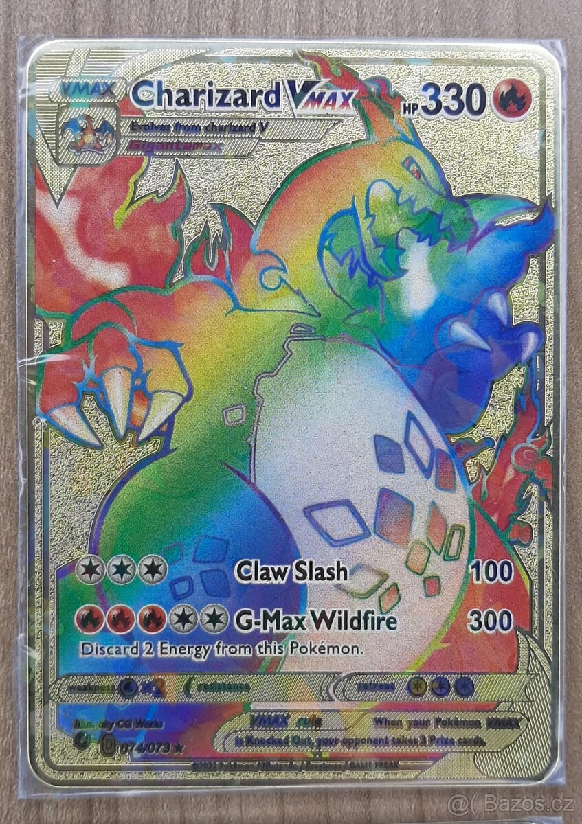 Zlaté kovové karty pokemon, gold metal Charizard rainbow - 3