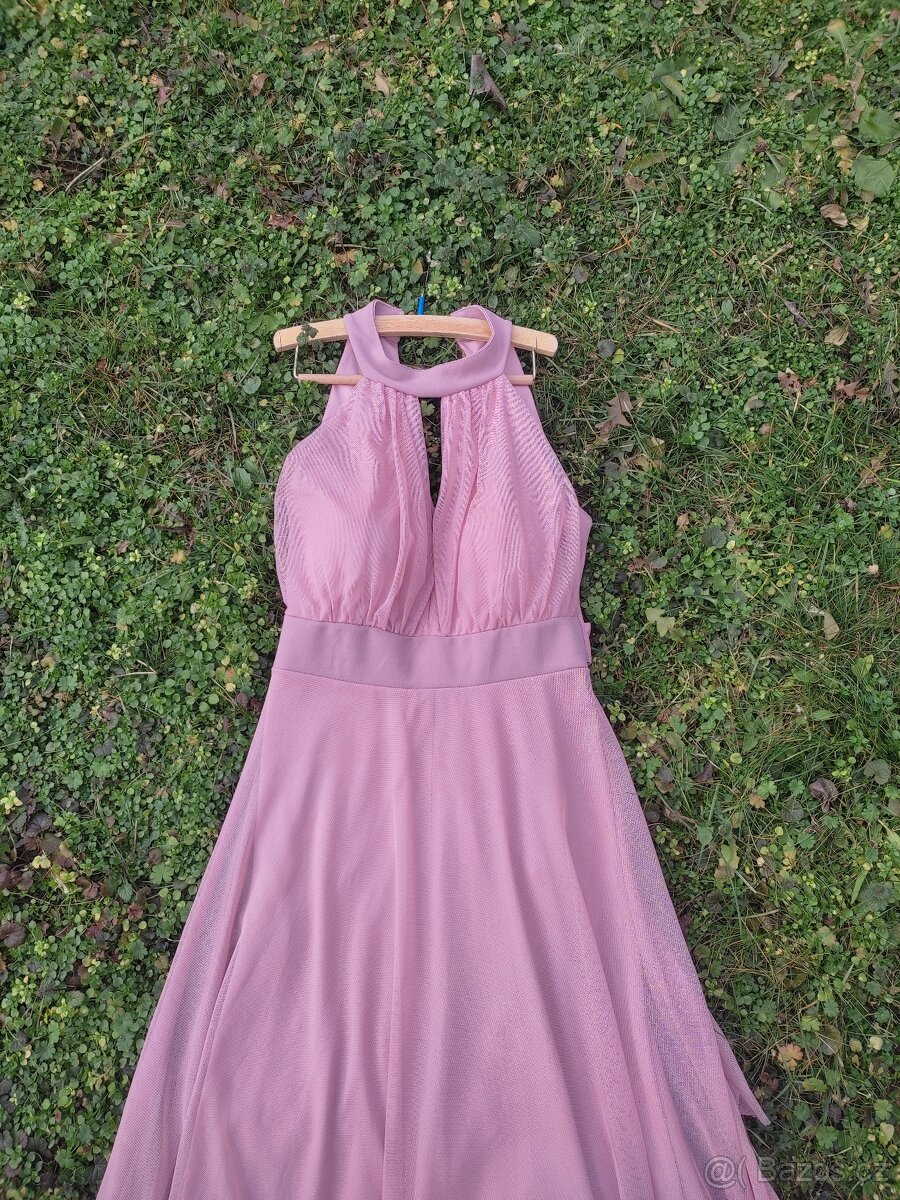 Světle růžové dlouhé plesové šaty - 3