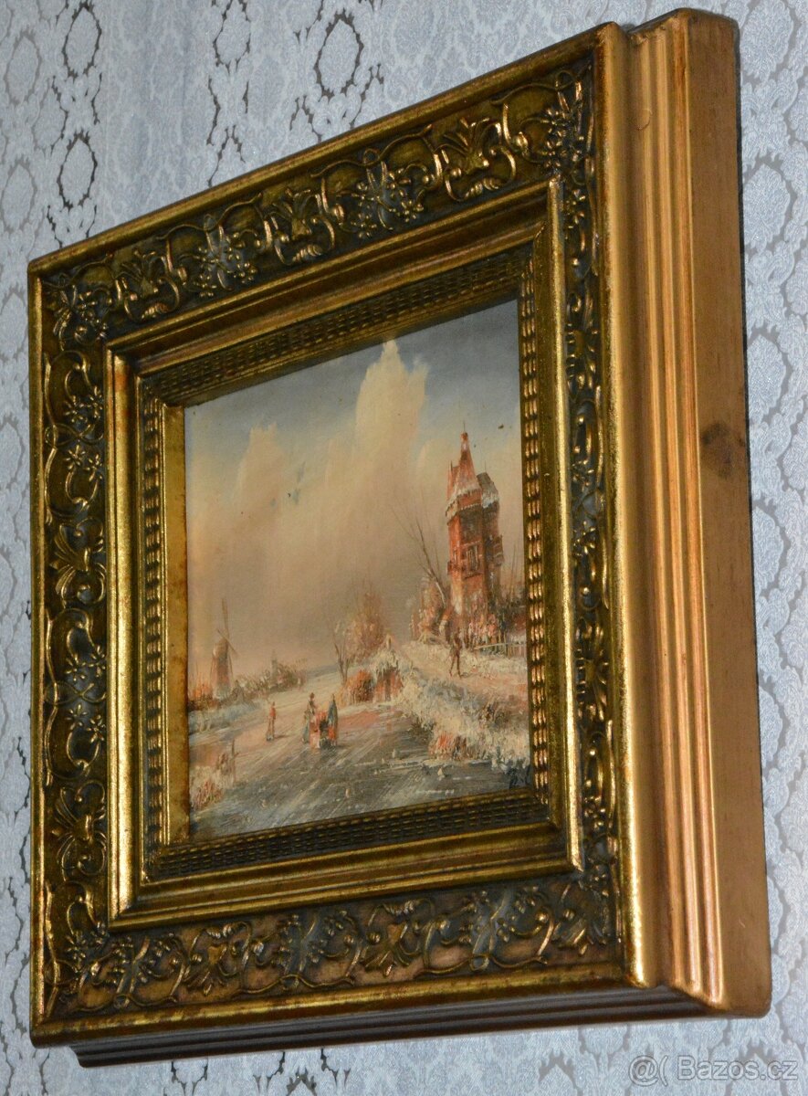 Zámecký obraz - Zima - olej na desce - 3