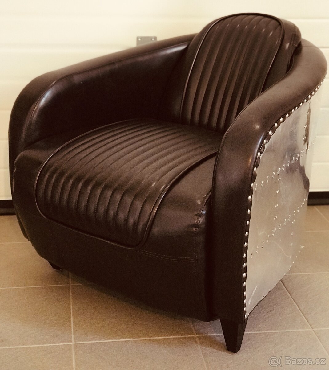 2 Aviator Tomcat Chairs Riveted Aluminum/Ribbed Leatherette - 3