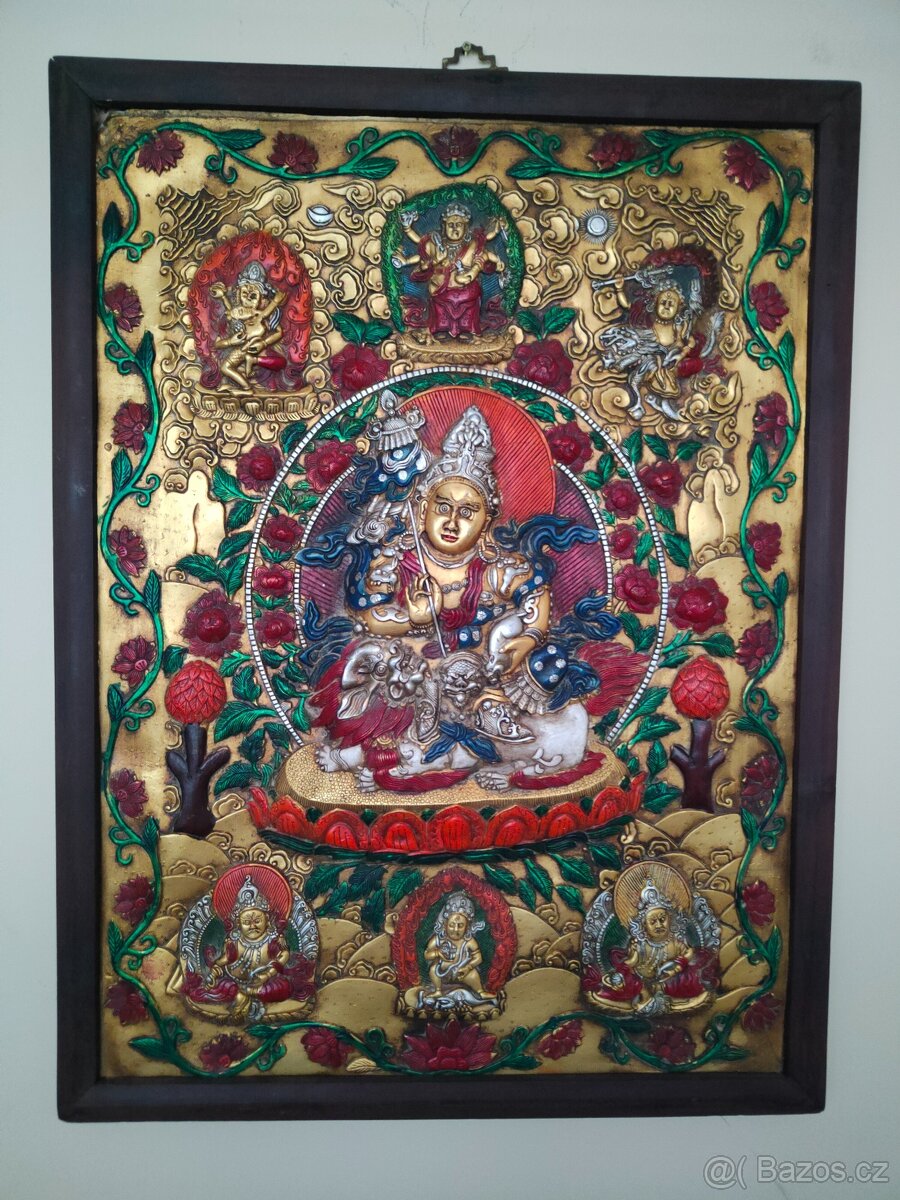 Tibetské drevo bronzová maľba - Thanka - 3