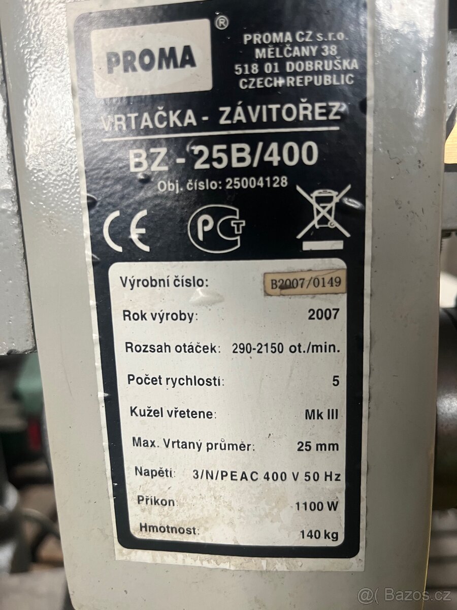 Vrtačka-závitořez Proma BZ-25B/400 - 3