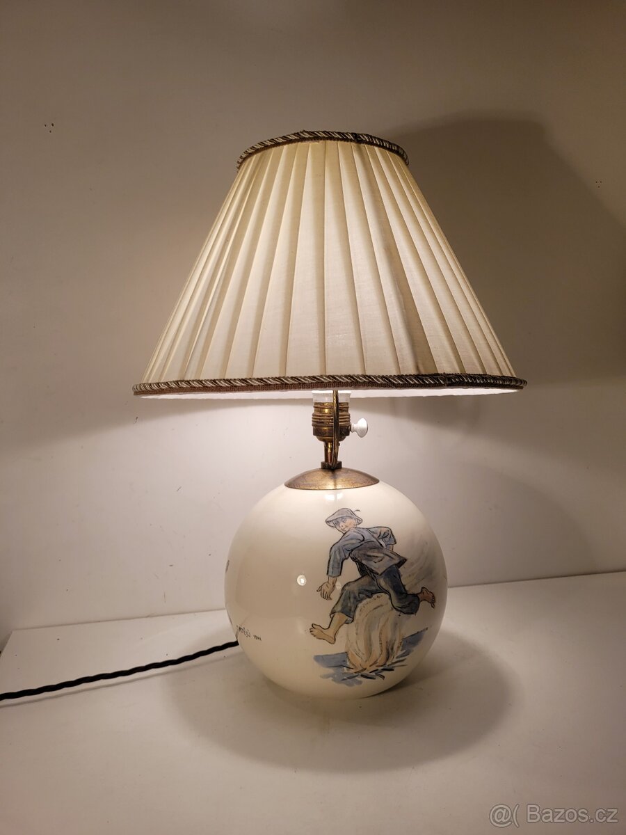 signovaná lampa, Matějů 1941, porcelánová stará lampička - 3