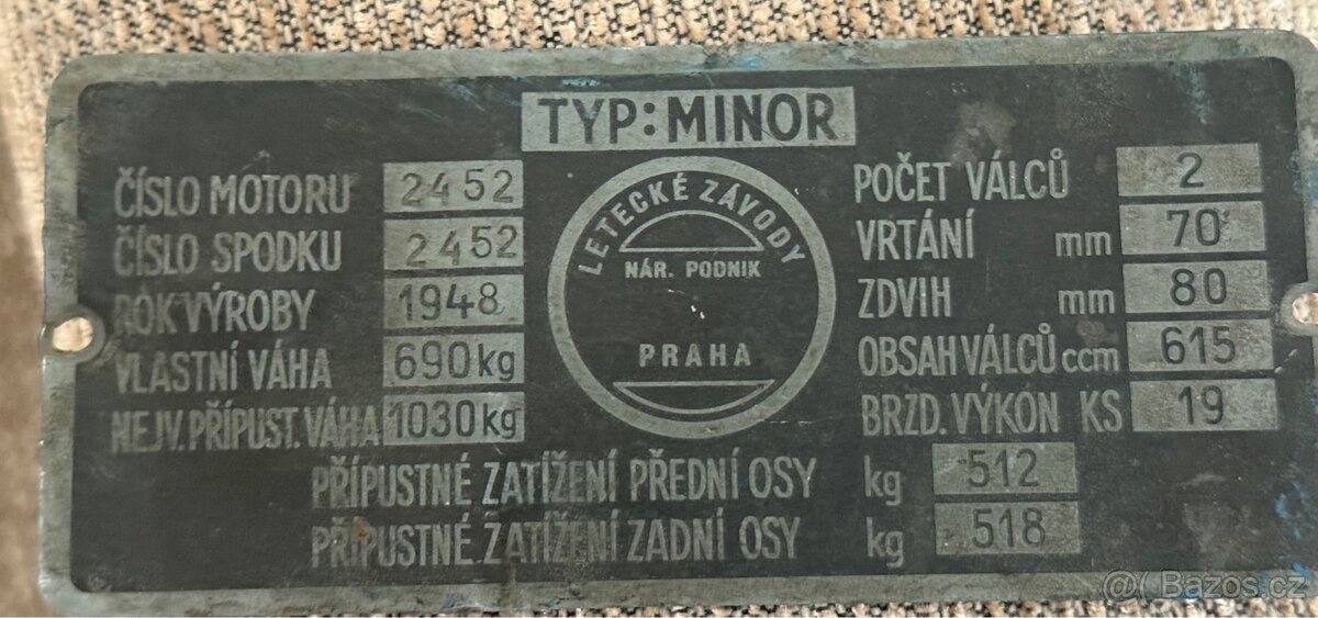 Originální výrobní štítek MINOR - 3