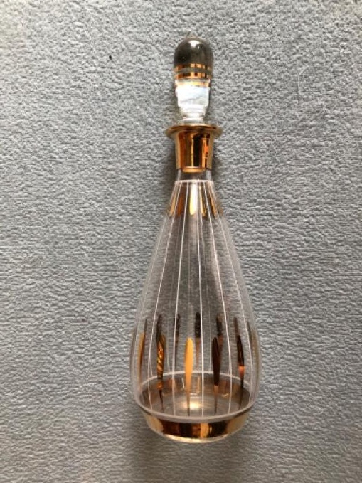 KARAFA STARÁ SKLENĚNÁ ZLATĚ ZDOBENÁ, PĚKNÁ - 3