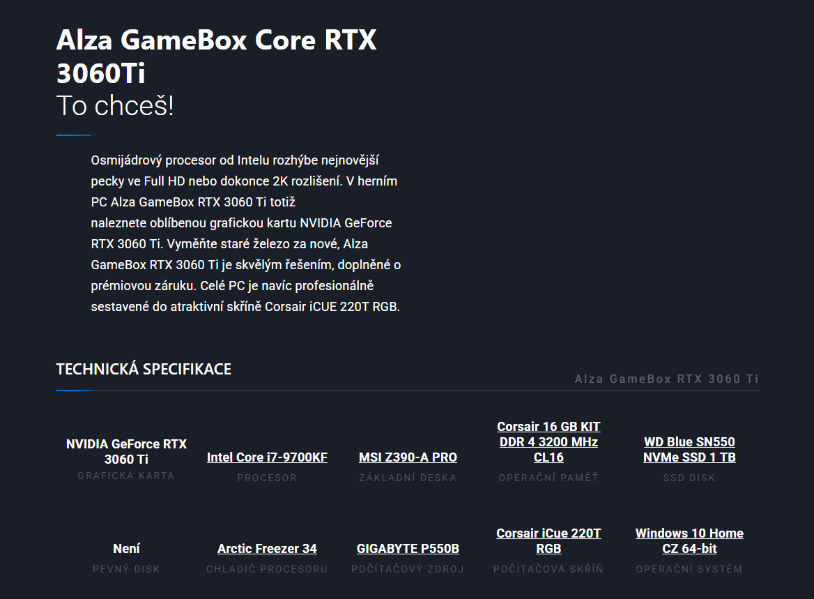 ALZA GameBox Core RTX3060Ti - 3