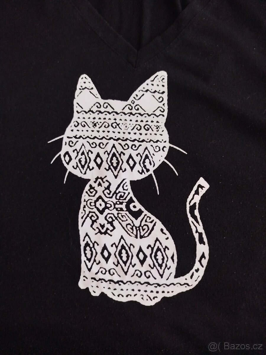 Černé dlouhé tričko s kočkou - 3