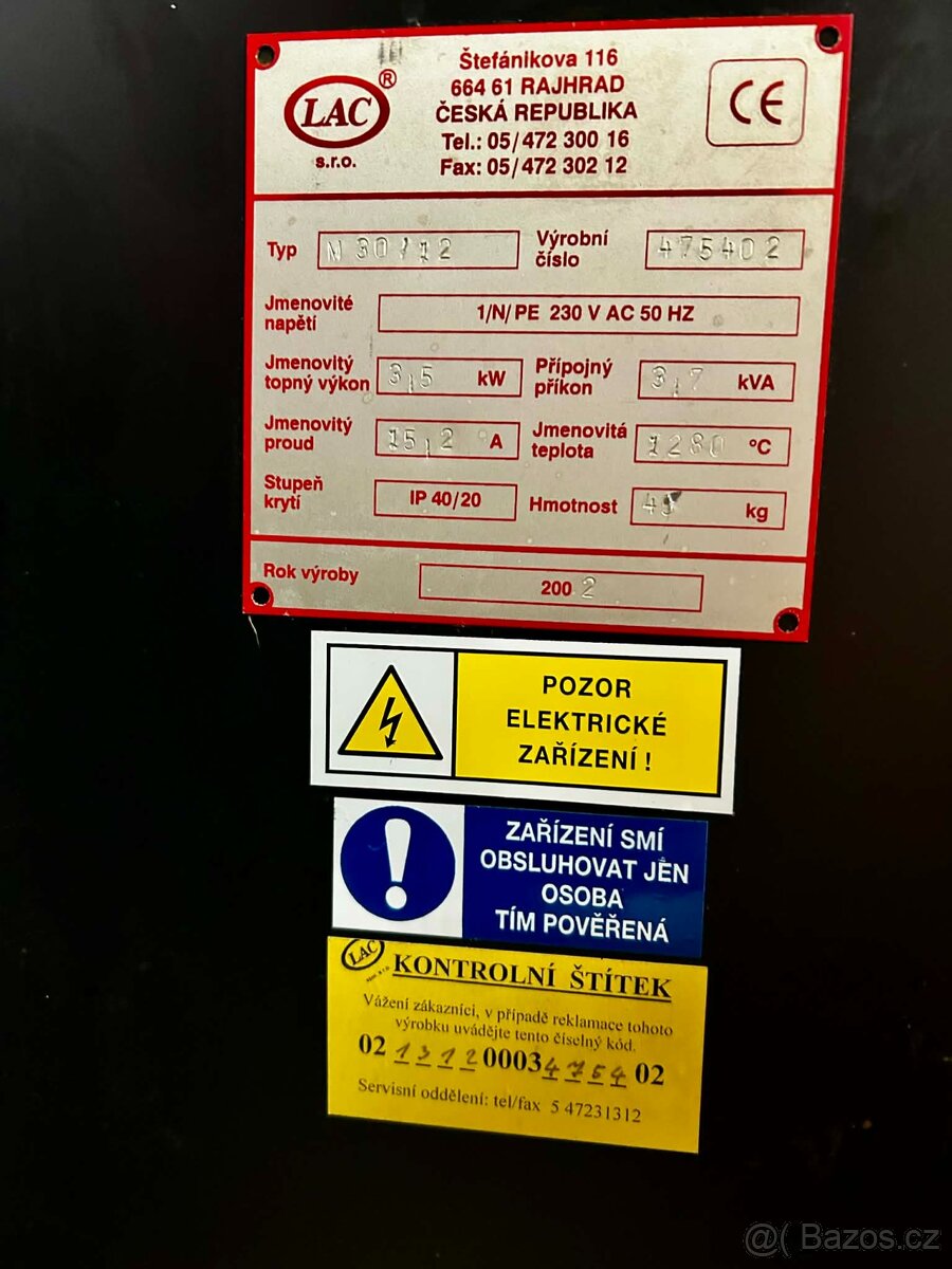 Elektrická vypalovací pec LAC M 30/12 - 3