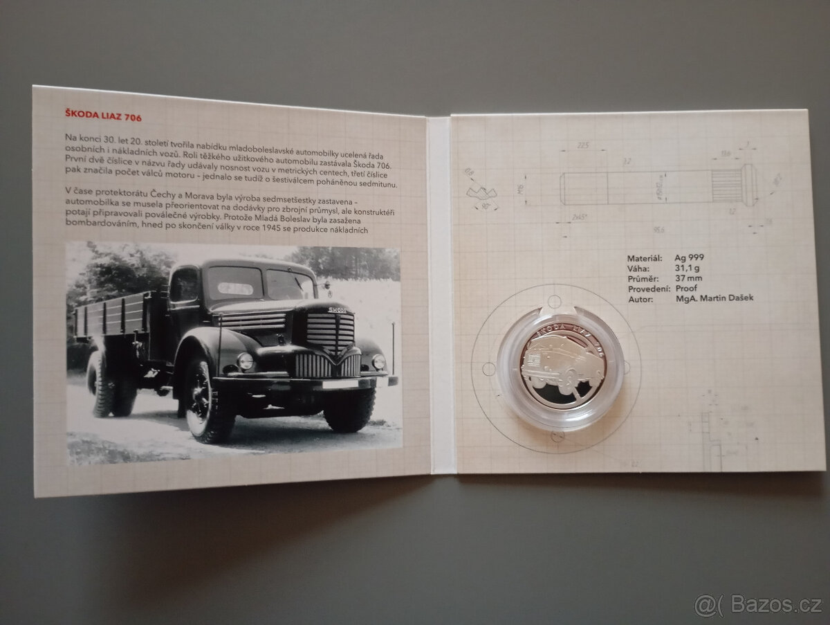 Prodám Stříbrná mince Na kolech - Nákl aut Škoda LIAZ 706 - 3