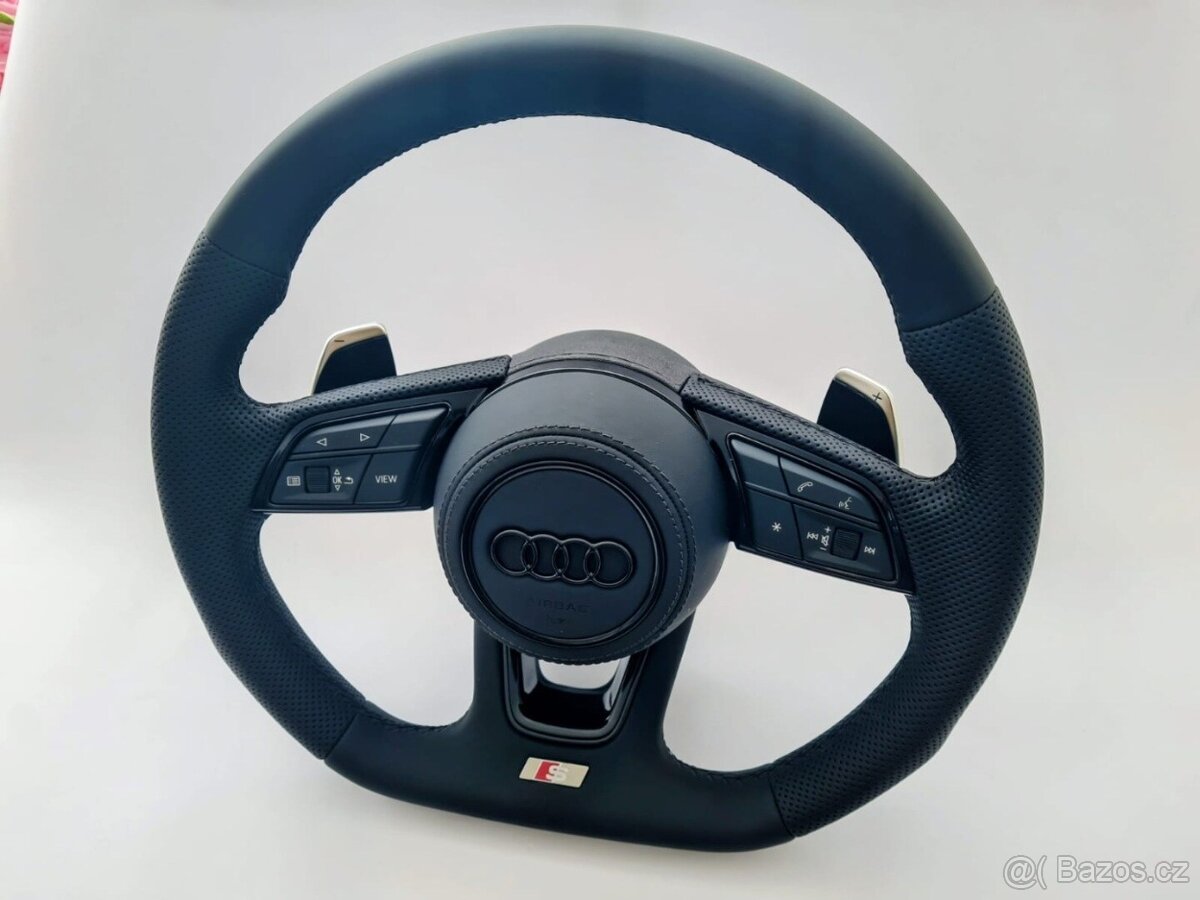 AUDI KOŽENÝ EXCLUSIVE VOLANT +AIRBAG+ F1 PADLA CIERNA NITKA - 3