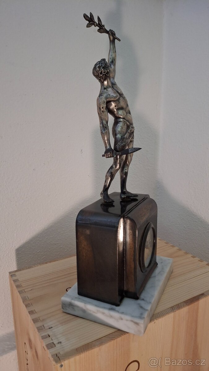 ART DECO STAROŽITNÉ FIGURÁLNÍ POSTŘÍBŘENÉ HODINY - VÍTĚZ - 3