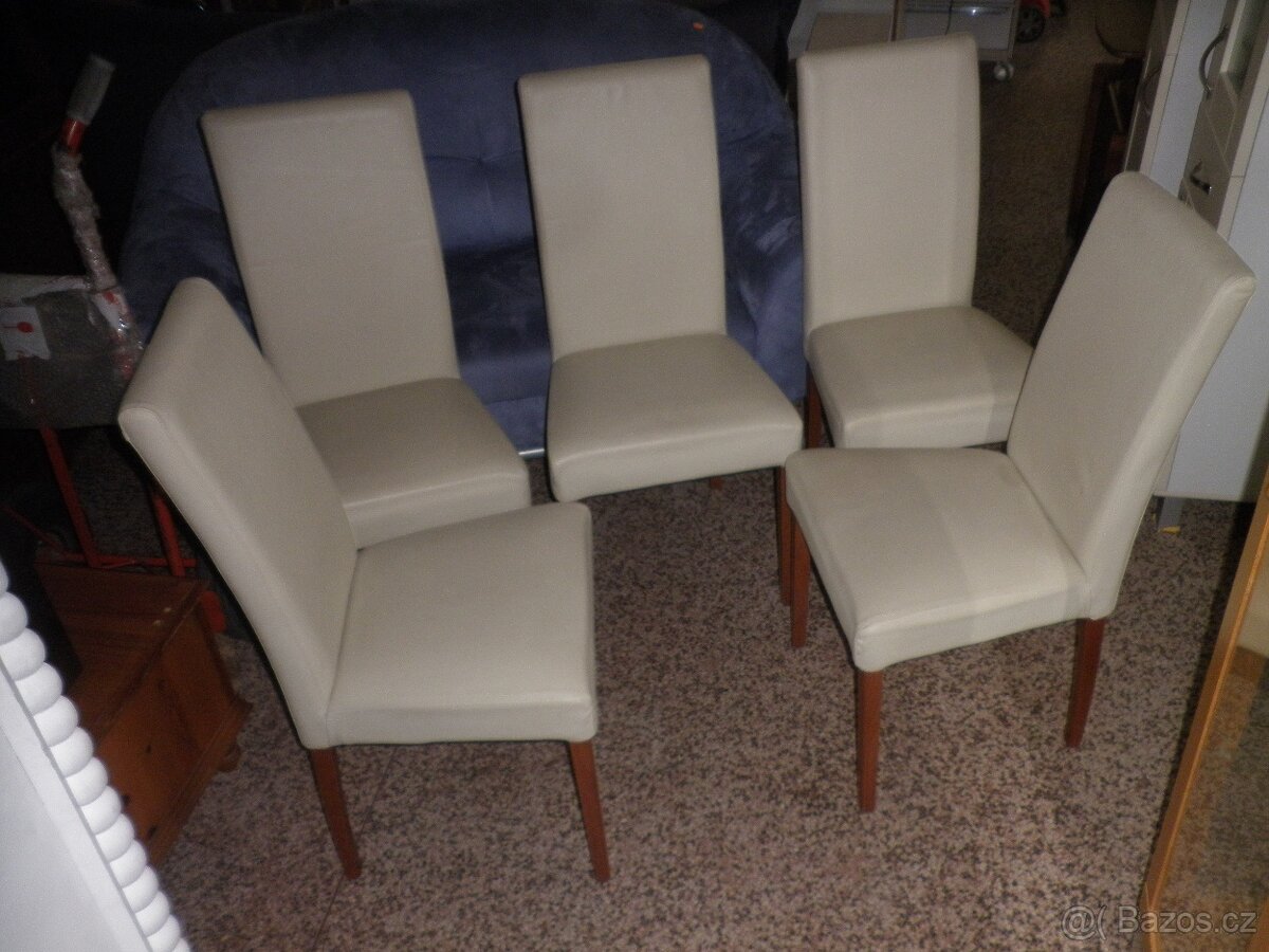 Jídelní židle s bílým potahem - 5 kusů - 3