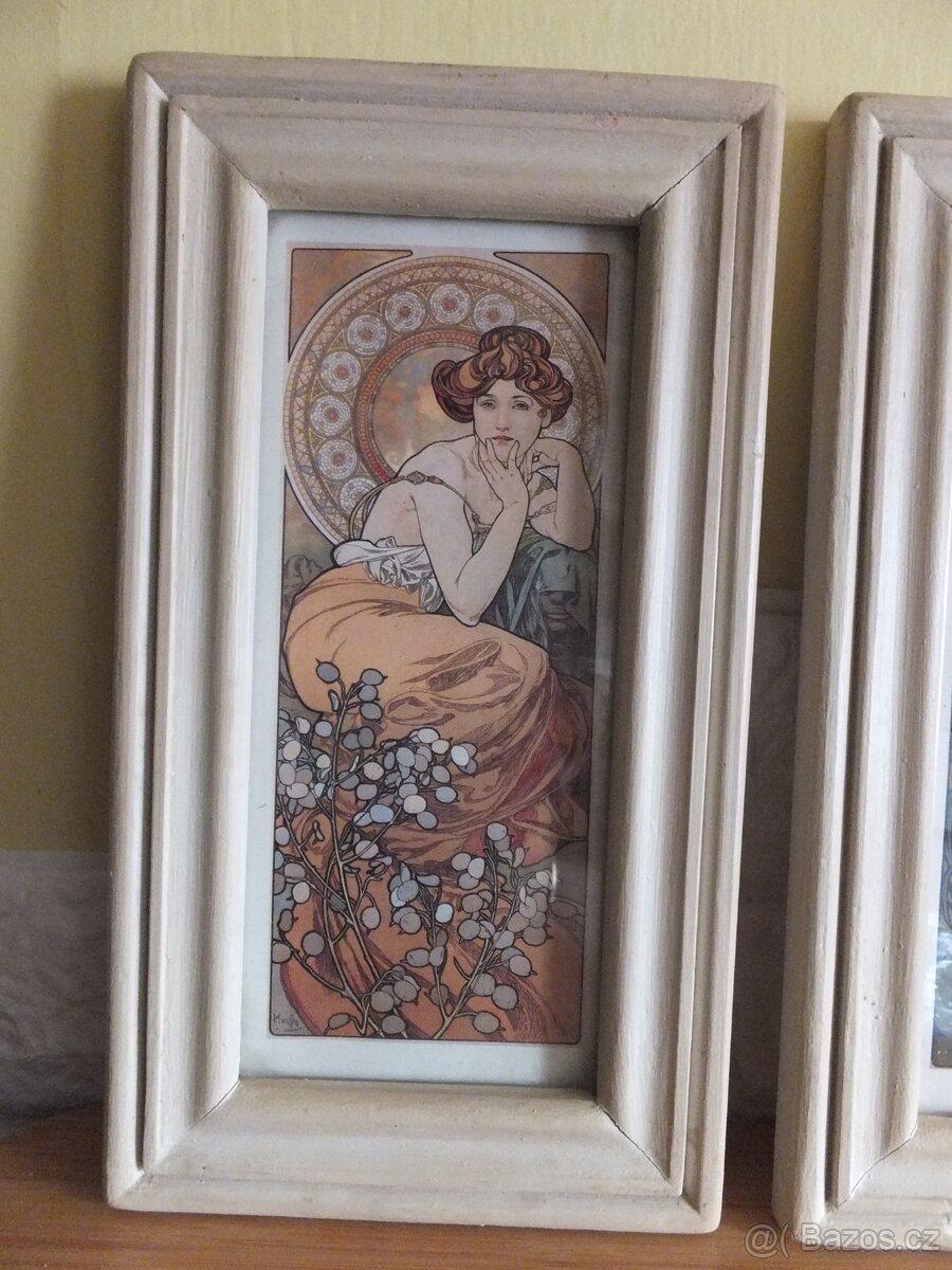 Alfons Mucha, dva zasklené staré obrazy. - 3