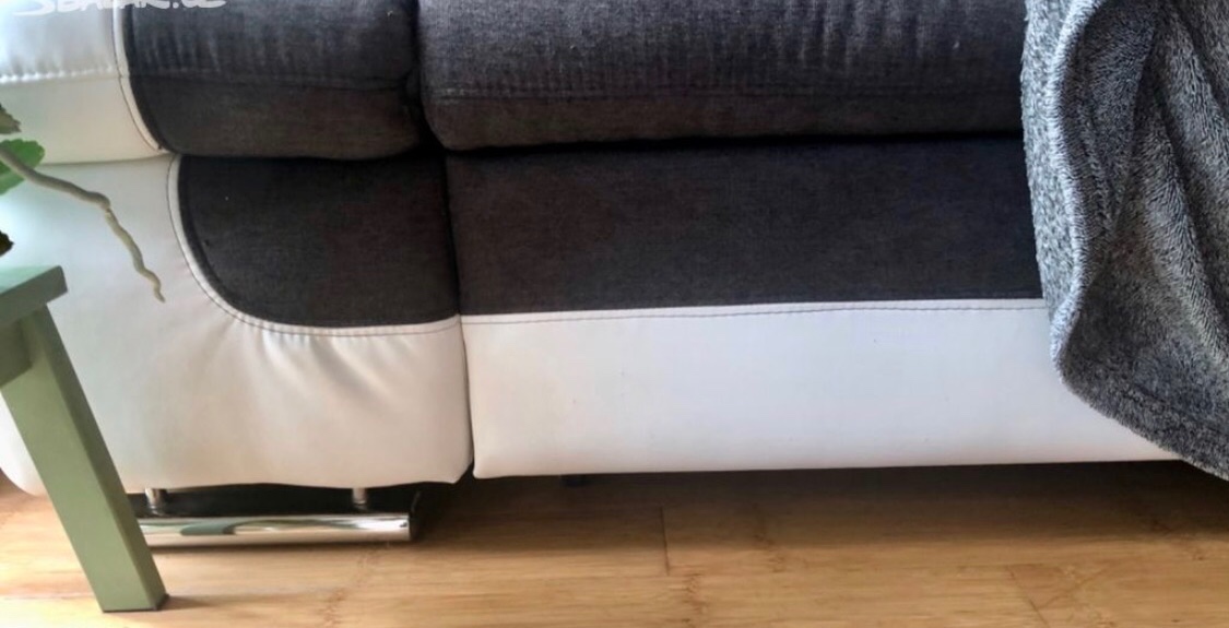 Sedačka obývák rohová bila a šedá latka a um. kůže - 3