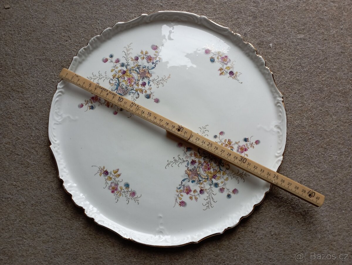 Starožitný talíř - tác s květinovým vzorem - 3