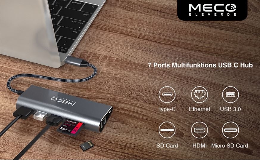 7v1 Hub USB C, HDMI, RJ45 2x USB SD/Micro SD reader - 3